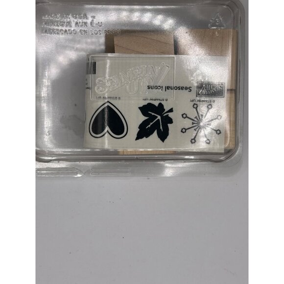 Stampin Up Seasonal Shapes Wood Mounted Rubber Craft Stamps Heart Leaf Snowflake - Picture 2 of 5
